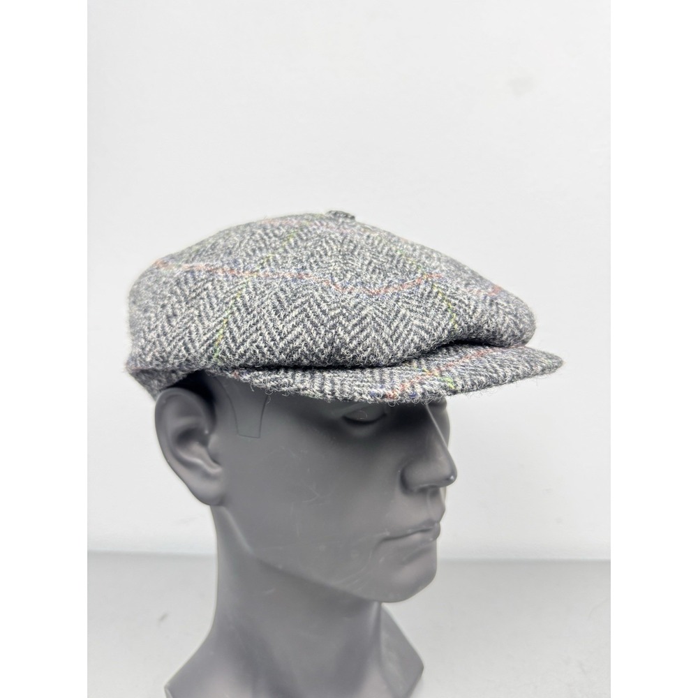 Vintage Harris Tweed Newsboy Cap Mens Medium Herringbone Fleck Wool Hat Retro